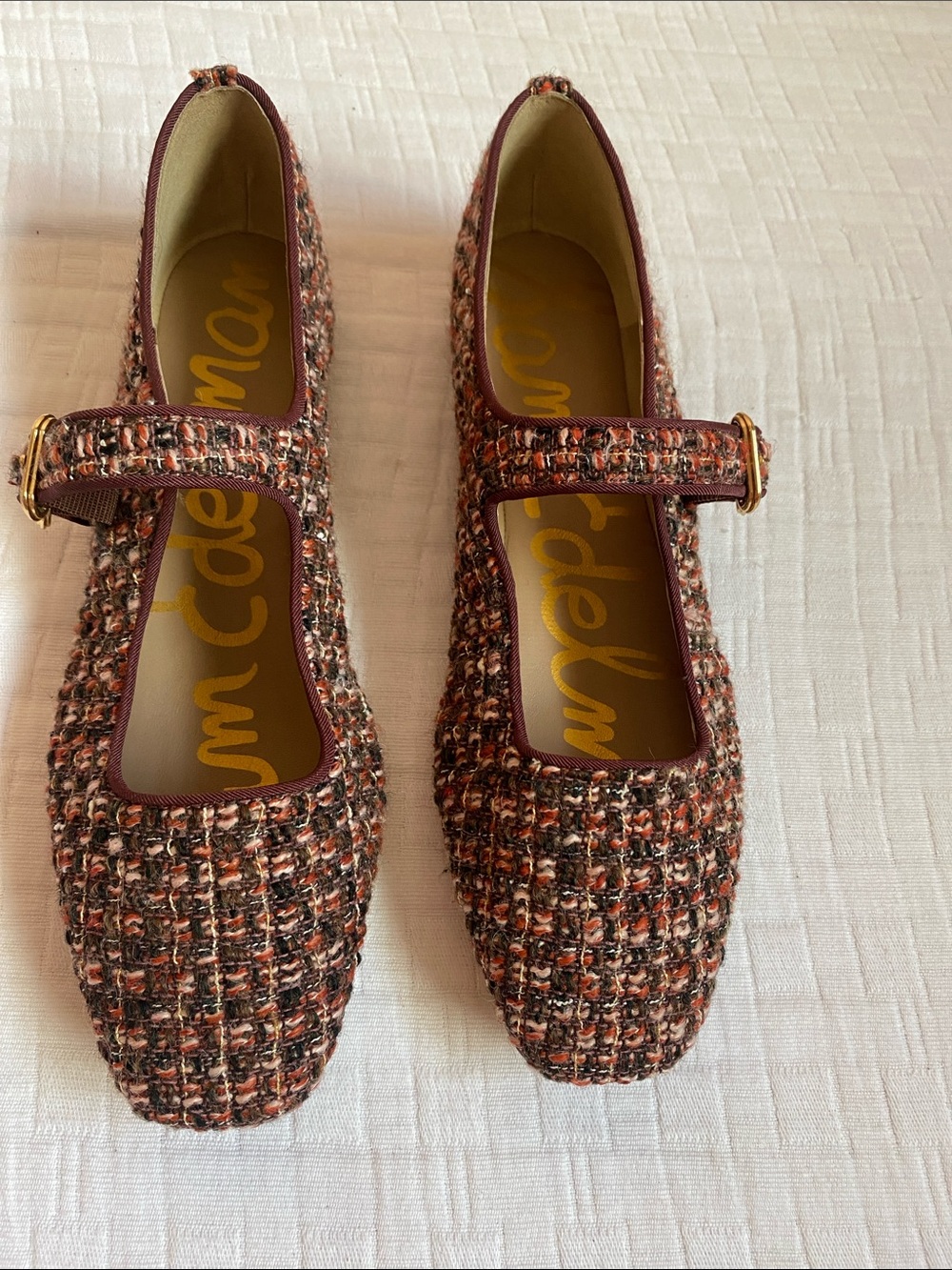 SAM EDELMAN Tweed Mary Jane Flats in Brown Multi